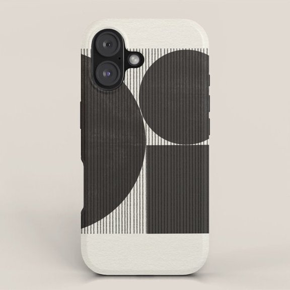 Black and Off-White Geometric Circle and Pinstripe Tough Case for Apple iPhone, Polycarbonate and TPU