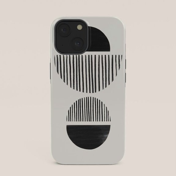 Black and Off-White Geometric Semicircle Stripe Tough Phone Case for Apple iPhone, Polycarbonate and TPU