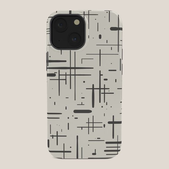 Black and Off-White Linear Geometric Tough Case for Apple iPhone Series, Polycarbonate and TPU