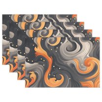 Black and Orange 4 PCs Placemats Set Linen Non-Slip Table Mat Rectangular Washable for Dining Kitchen Party 12"x18"