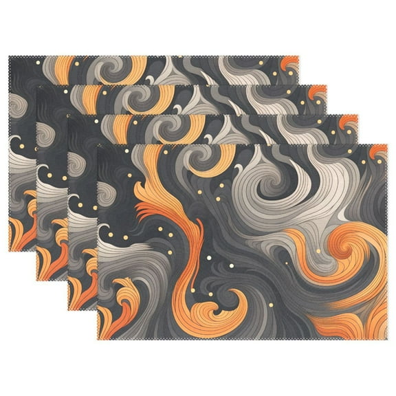 Black and Orange 4 PCs Placemats Set Linen Non-Slip Table Mat Rectangular Washable for Dining Kitchen Party 12"x18"