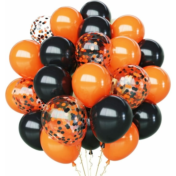 Black and Orange Balloons Kit, 65 12Inch Orange and Black Latex Balloons Halloween Confetti Balloon for Birthday Wedding Halloween Party Decorations