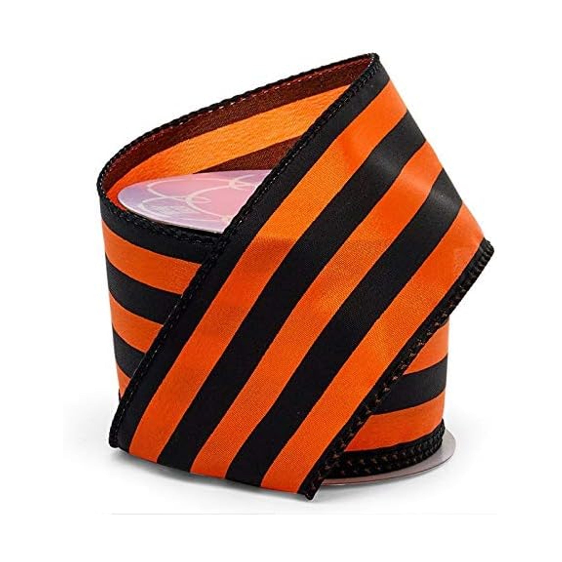Black and Orange Carnival Striped Wired Satin Ribbon - 2 1/2