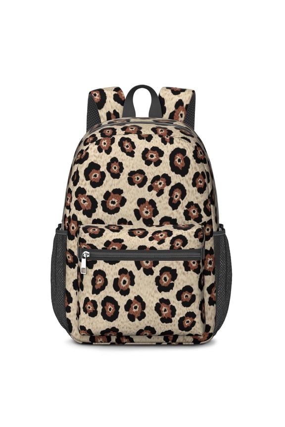 Black and Orange Leopard Print 17" School Backpacks for Teens,Waterproof Oxford Fabric,S-Shape Padded Straps for School,Travel,Hiking,Camping