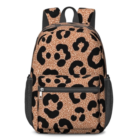 Black and Orange Leopard Print Pattern 17" School Backpacks for Teens,Waterproof Oxford Fabric,S-Shape Padded Straps for School,Travel,Hiking,Camping
