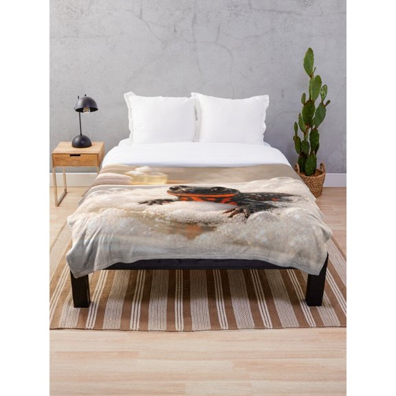 Black and Orange Lizard on Gray Stone Fleece Blanket, Polyester Fleece Fabric, 280 GSM, Wildlife Style