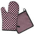 thumbnail image 1 of Black and Pink Checkerboard Pattern Kitchen Oven Mitt and Pot Holder Sets 2 Pcs for Baking, Cooking and Grilling, Heat Resistant Up To 392 °F, 1 of 7