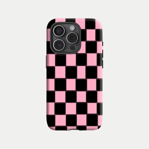 Black and Pink Checkerboard Phone Case, Trendy Y2K Aesthetic Pattern with iPhone 17 to 11 Pro Max