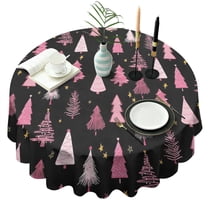 Black and Pink Christmas Tree Pattern Round Tablecloth 60"x60",Wrinkle Wipeable Table Cloth for Kitchen Dining Room Picnic Patio Party