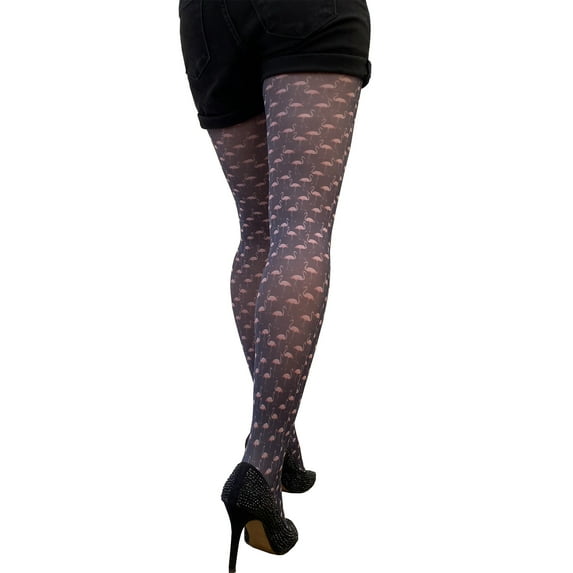 Black and Pink Flamingo Patterned Tights for Women Malka Chic