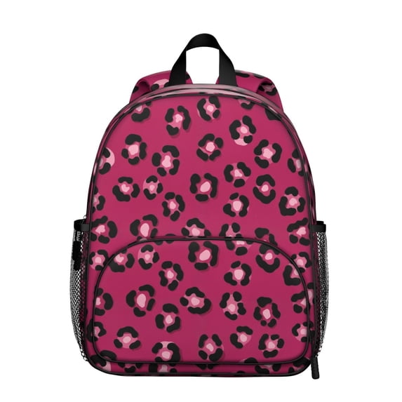 Black and Pink Leopard Print Backpack for School, Cute School Bag with Adjustable Shoulder Straps and Padded Back, 13.8"x11.4"x6"