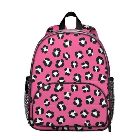 Black and Pink Leopard Print Backpack for School, Cute School Bag with Adjustable Shoulder Straps and Padded Back, 13.8"x11.4"x6"
