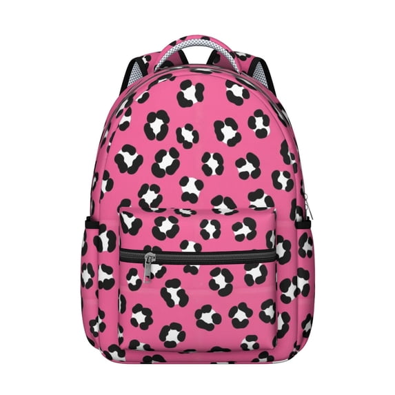 Black and Pink Leopard Print Backpack for School, Cute School Bag with Adjustable Shoulder Straps and Padded Back, 15.3"x11"x7.1"