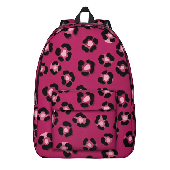 Black and Pink Leopard Print Backpack for School, Cute School Bag with Adjustable Shoulder Straps and Padded Back, 15.7"x11.8"x5.5"