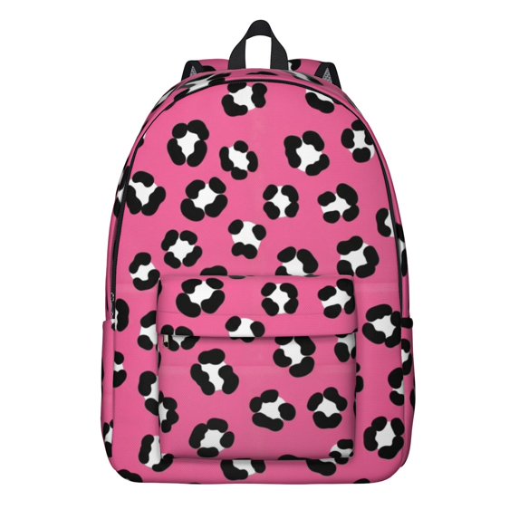 Black and Pink Leopard Print Backpack for School, Cute School Bag with Adjustable Shoulder Straps and Padded Back, 15.7"x11.8"x5.5"
