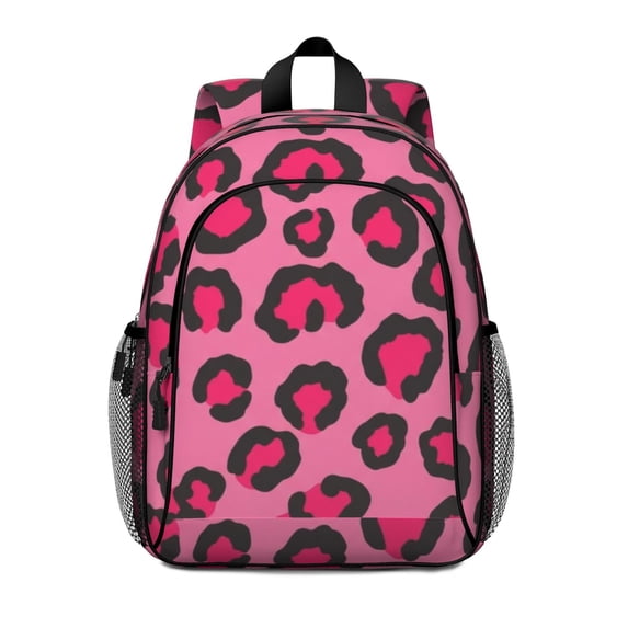 Black and Pink Leopard Print Backpack for School, Cute School Bag with Adjustable Shoulder Straps and Padded Back, 15"x11.42"x5.5"