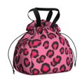 thumbnail image 1 of Black and Pink Leopard Print Drawstring Insulated Lunch Bag for Women, Stain-Resistant Large Lunch Tote with Multi-Pockets for Work Office, 1 of 6