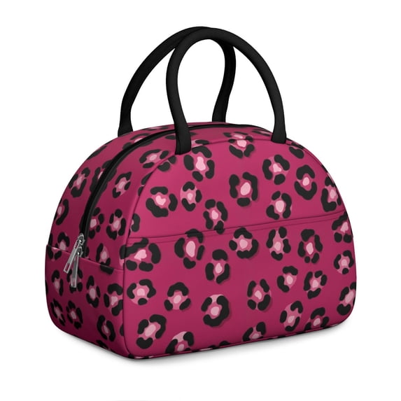 Black and Pink Leopard Print Insulated Lunch Bag,Leakproof Large Capacity Lunch Box for Work,Picnic or Travel,11.4 X 6.7 X 8.3 Inches