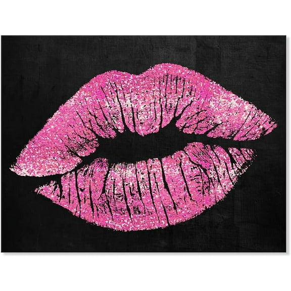 Black and Pink Lips Canvas Wall Art Fashion and Glam Poster Sexy Lip Picture Gallery Wrap for Bathroom Bedroom Makeup Room Wall Decor