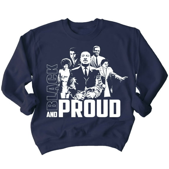 Black and Proud Black History Month Crewneck Sweatshirt, M, Navy