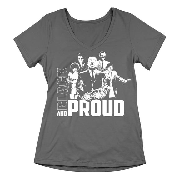 Black and Proud Black History Month Women's V-neck, M, Charcoal