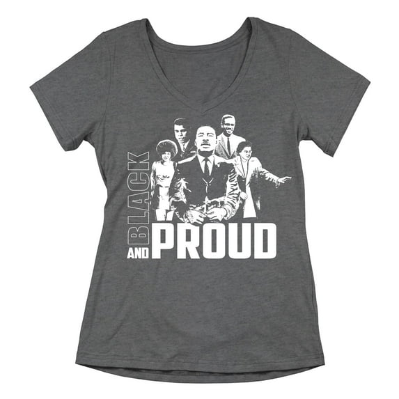 Black and Proud Black History Month Women's V-neck, M, Heather Charcoal