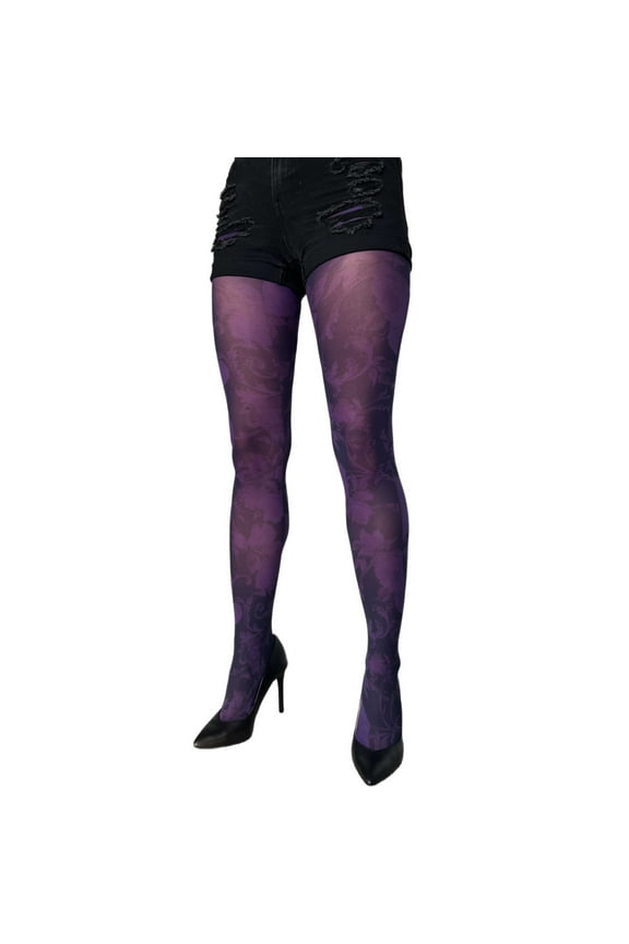 Black and Purple Floral Patterned Tights for All Women Malka Chic