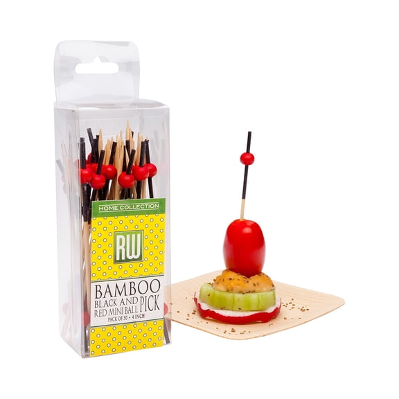 Black and Red Bamboo Mini Ball Skewer - Retail Pack - 4" - 500 count box