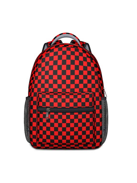 Black and Red Checkered Backpack for School,Cute School Bag,Schoolbag with Adjustable Shoulder Straps & Padded Back,15.3"x11"x6.7"