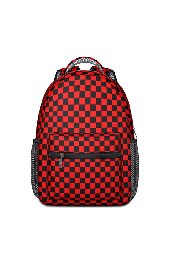 Black and Red Checkered Backpack for School,Cute School Bag,Schoolbag with Adjustable Shoulder Straps & Padded Back,15.3"x11"x6.7"