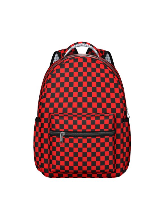 Black and Red Checkered Backpack for School,Cute School Bag,Schoolbag with Adjustable Shoulder Straps & Padded Back,15.3"x11"x7.1".