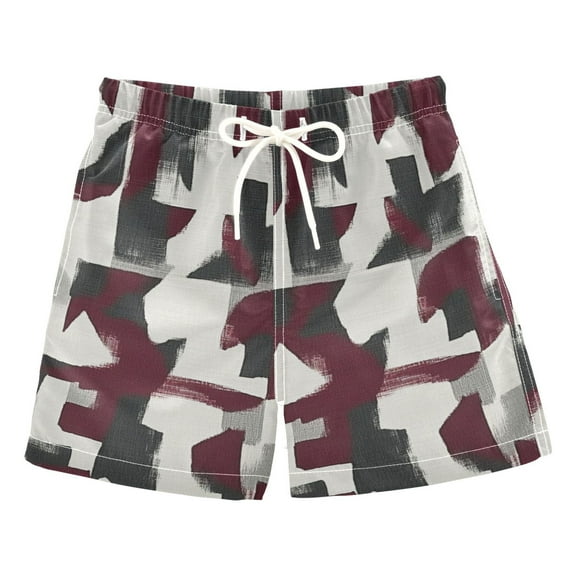 Black and Red Geometry Boys Swim Trunks Quick Dry Boy Swim Shorts for 3-14 Years