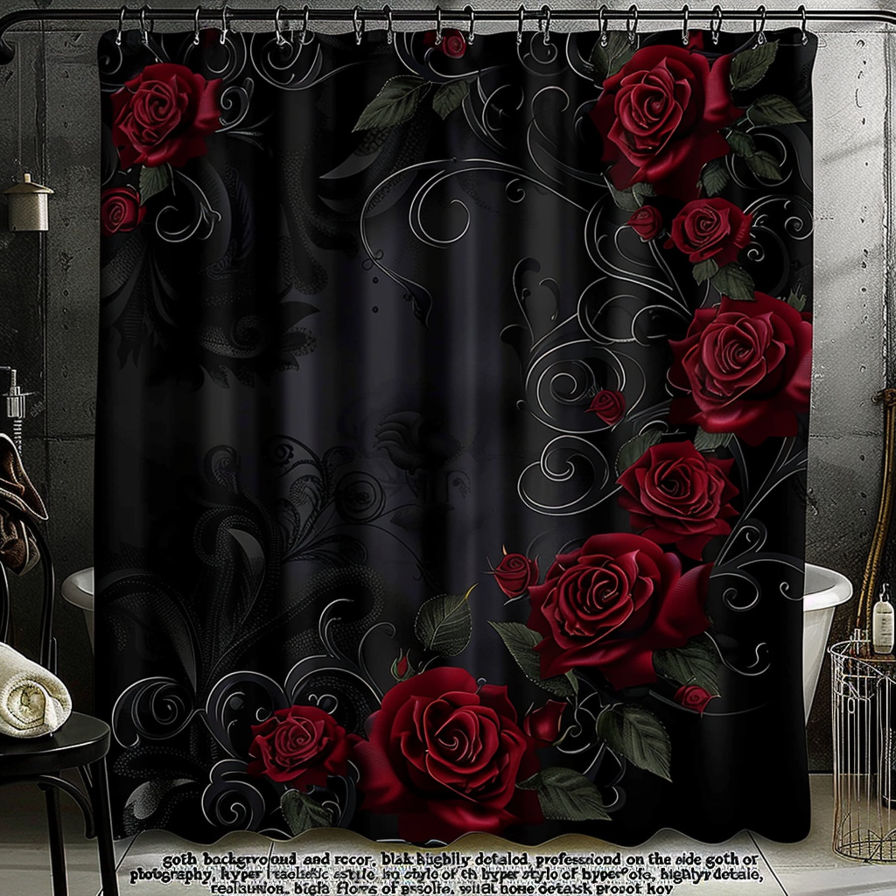 Black and Red Gothic Roses Shower Curtain Dark Floral Design Highly ...