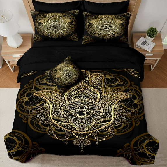 Black and Red Marble Comforter Set Size Foil Print Glitter 8 Pieces Bed in a Bag Abstract Black and Gold Bedding Set Boho Hippie Goth Bedroom Sets