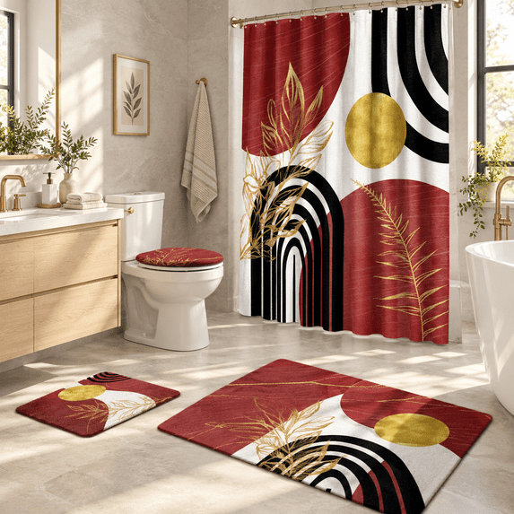 Mid Mod Accessory Black and Red Mid Century Modern 4 Piece Bathroom Linen Accessory Set ...