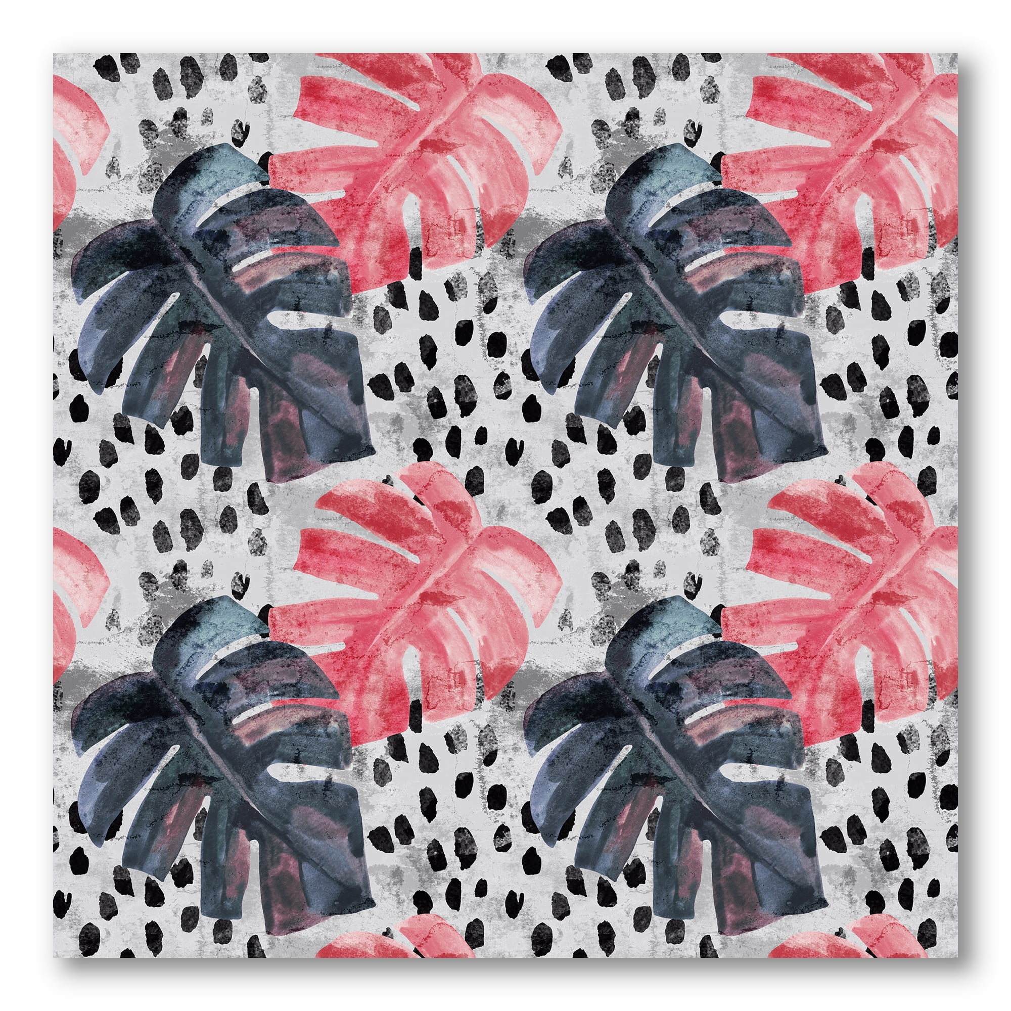 Black and Red Monstera On Rough Brush Strokes I 36 in x 36 in Painting Canvas Art Print, by Designart