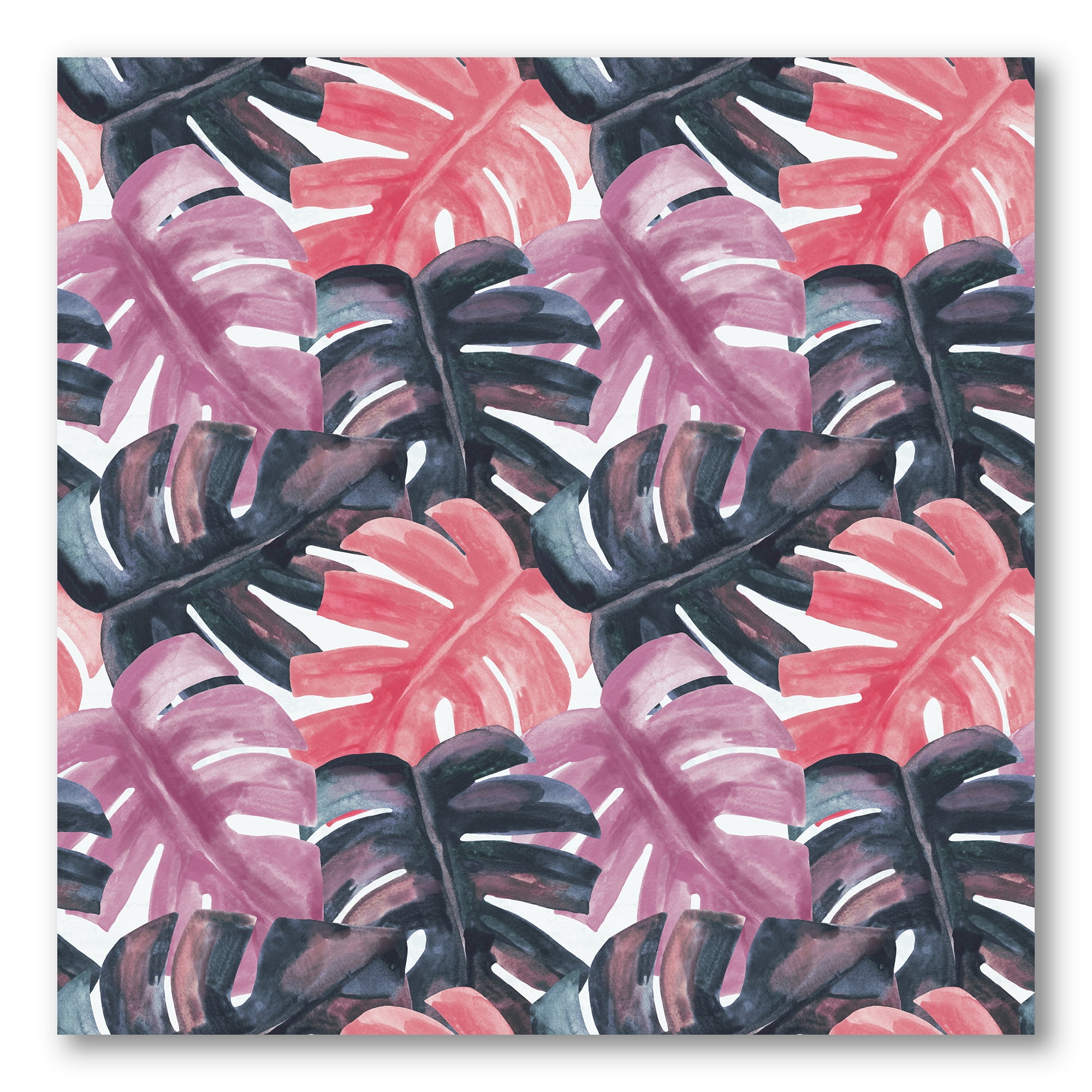 Black and Red Monstera On Rough Brush Strokes II 36" x 36" Painting Canvas Art Print, by Designart