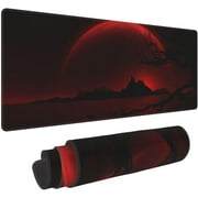 Black and Red Moon Mouse Pad XL Large Gaming Mousepad Extended Long Keyboard Desk Mat with Non-Slip Rubber Base for Office Laptop Computer 31.5x11.8