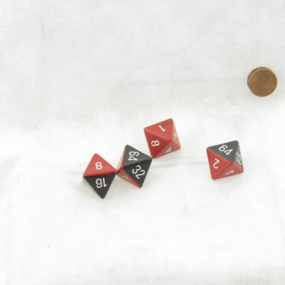 Black and Red Opaque Dice with White Numbers D8 Doubling Cube 18mm (23/32in) Pack of 4 Wondertrail
