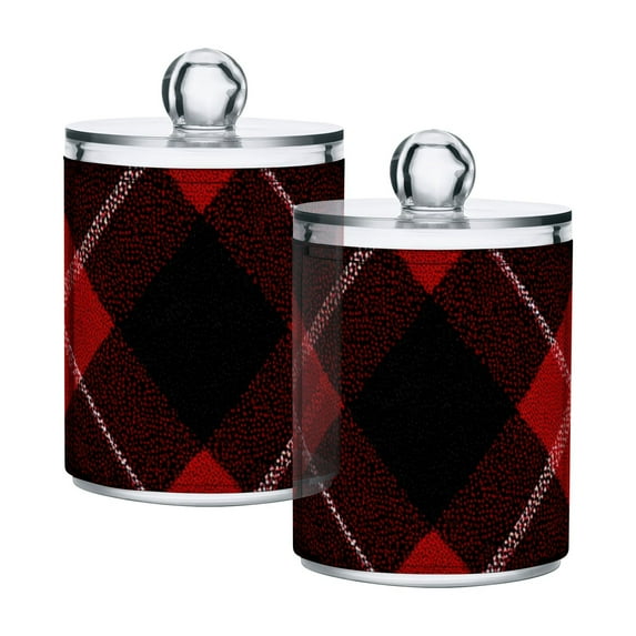 Black and Red Plaids White Lines Translucent Plastic Cans Storage Canisters with Lid Set of 2