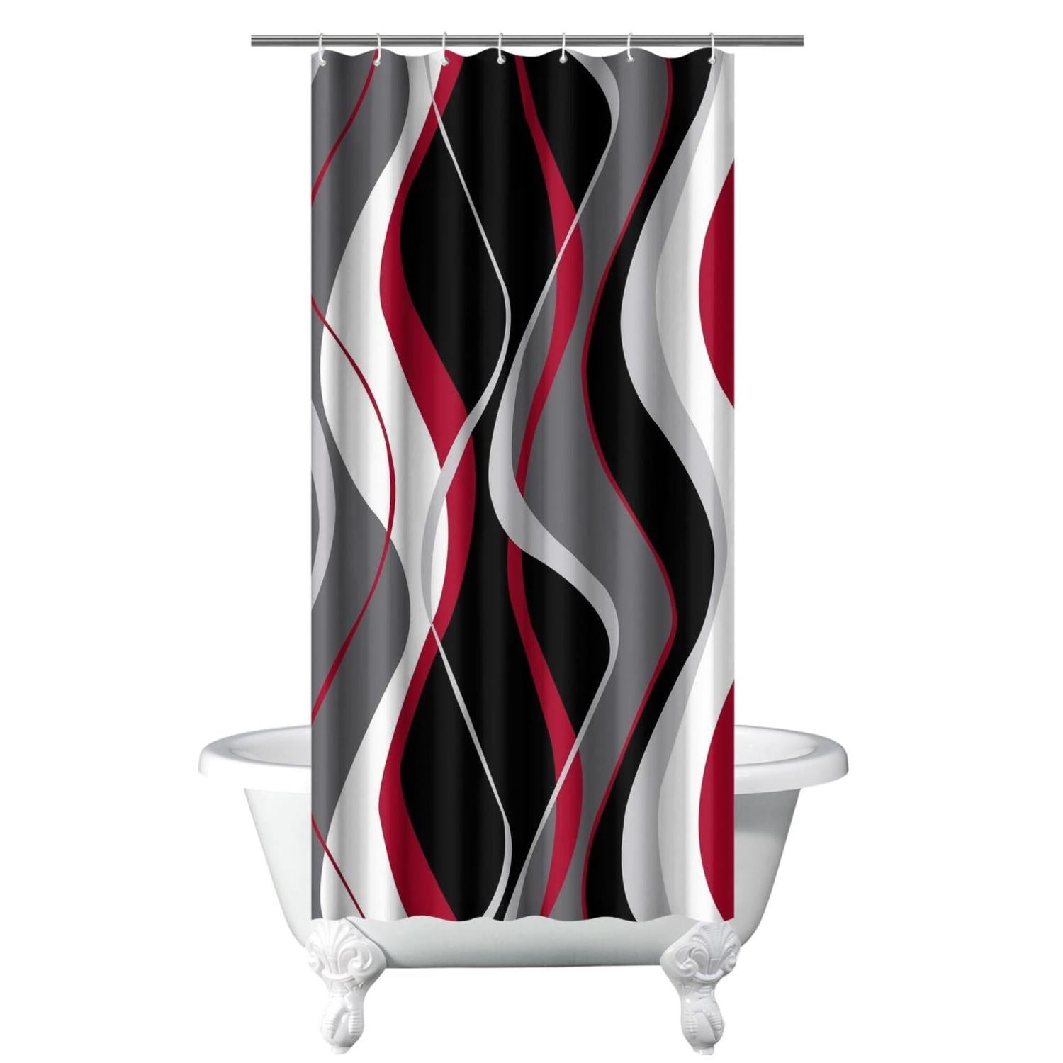 Black and Red Shower Curtain, Abstract Modern Grey and Red Bathroom Decor Accessories Funny Shower Curtain Set with Hooks, 36x72
