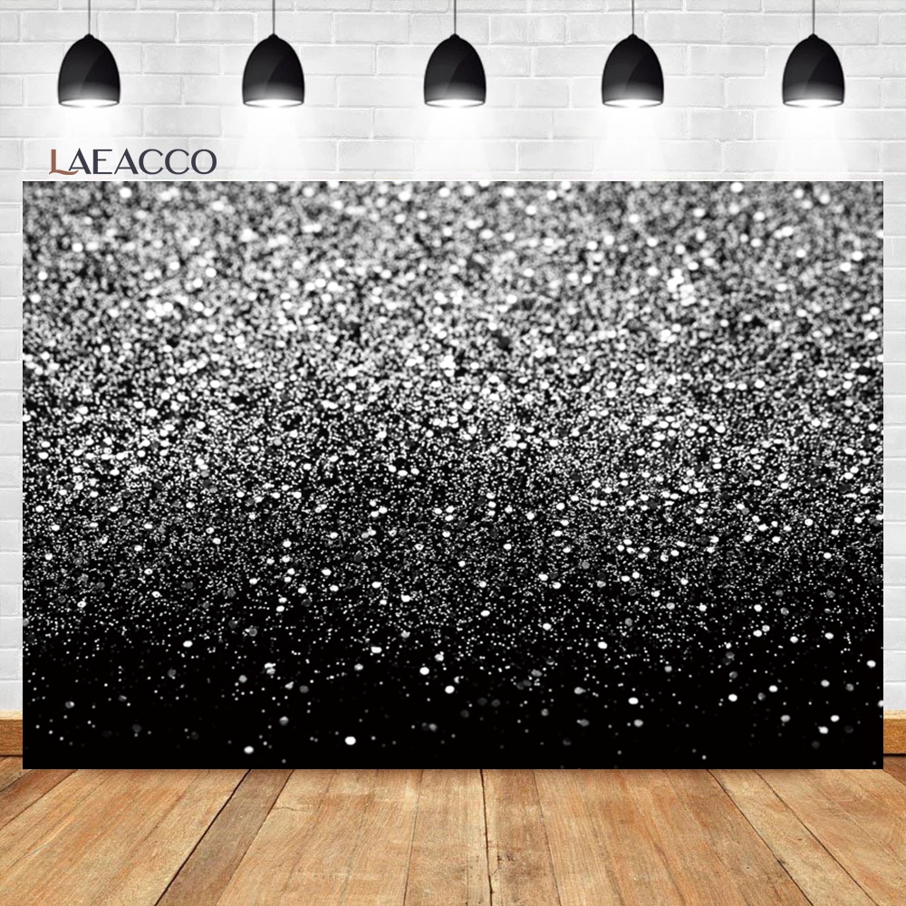 Black and Silver Backdrop Glitter Bokeh Spots Wedding Party Decor Shiny