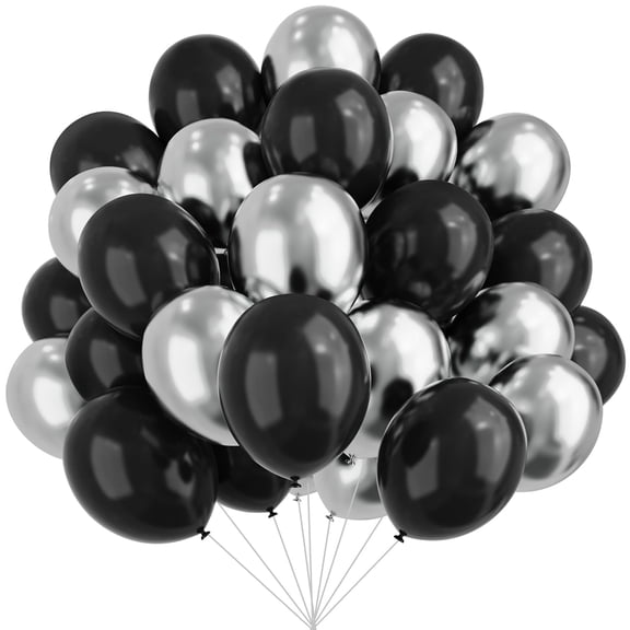 Black and Silver Balloons, 67pcs 12 Inch Metallic Chrome Silver and Black Balloons for Birthday Baby Shower Wedding Engagement Party Decorations