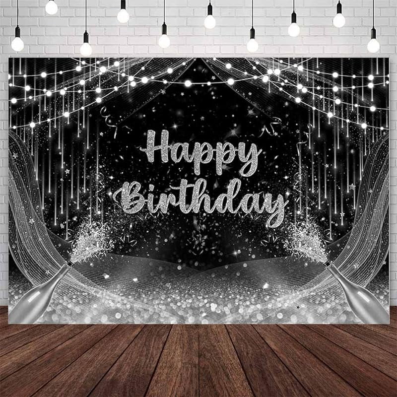 Sliver And Black Round 21st Happy Birthday Backdrop