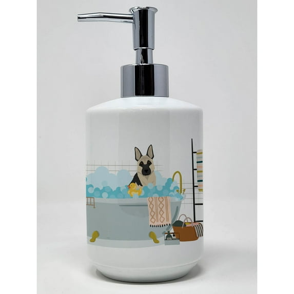 Caroline's Treasures WDK5615SOAP Black and Silver German Shepherd Ceramic Soap Dispenser, , multicolor