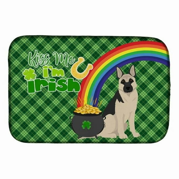 Black and Silver German Shepherd St. Patrick's Day Dish Drying Mat 14 in x 21 in