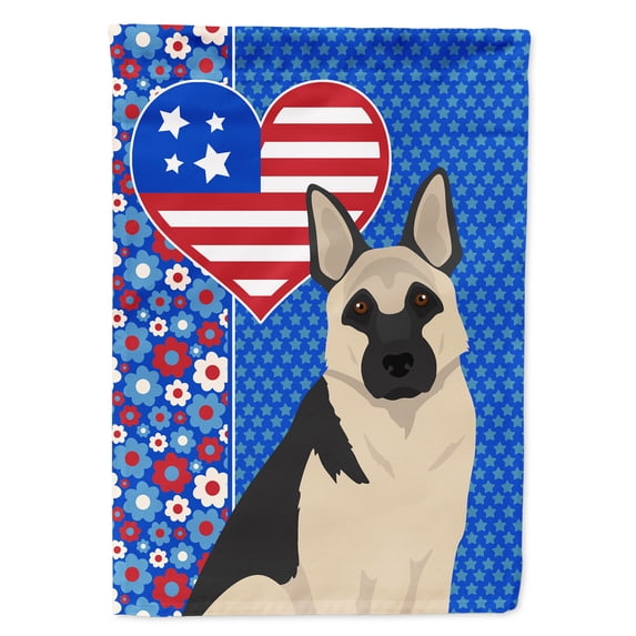 Black and Silver German Shepherd USA American Flag Canvas House Size