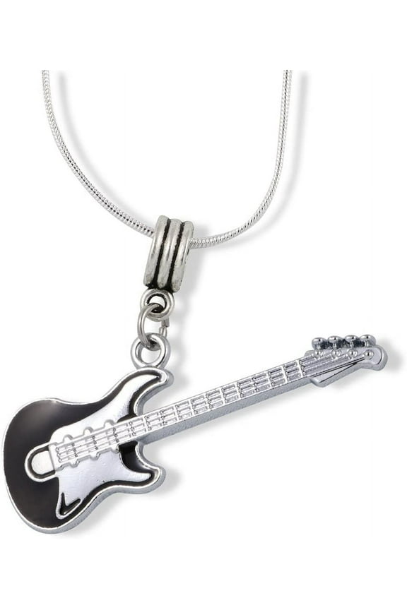 Black and Silver Guitar Charm Snake Chain Necklace Jewelry