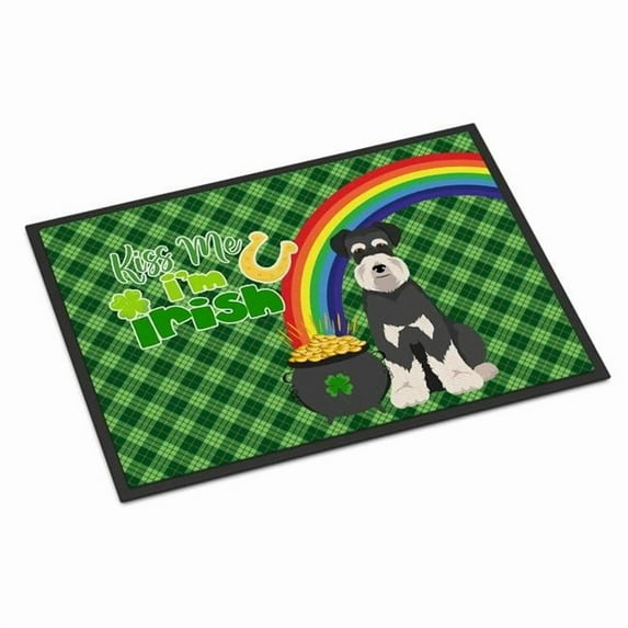 Black and Silver Natural Ears Schnauzer St. Patrick's Day Indoor or Outdoor Mat 24x36 36 in x 24 in