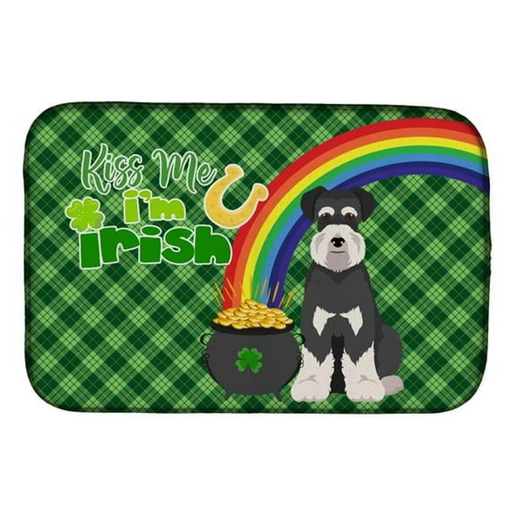 Black and Silver Natural Ears Schnauzer St. Patricks Day Dish Drying Mat